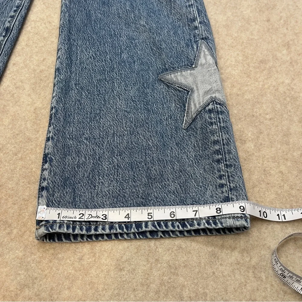 Old Navy High Rise Super Baggy Wide Leg Star Patch Denim Blue Jeans Girls size 8